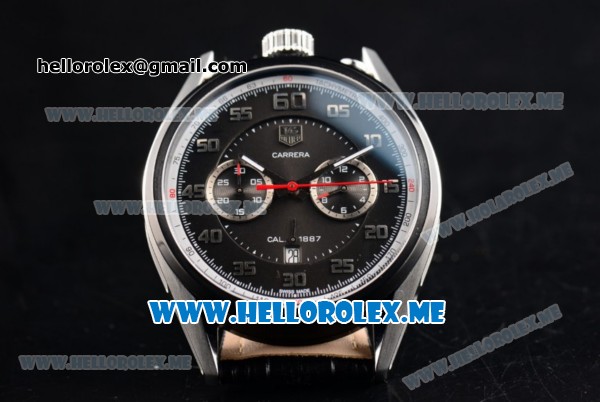 Tag Heuer Carrera Calibre 1887 Concept Swiss Valjoux 7750 Automatic Steel Case with Black Dial and Black Leather Strap Arabic Numeral Markers (GF) - Click Image to Close